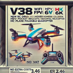DALL·E 2024 06 26 08.02.19 An image showing the V38 New RC Drone WIFI FPV Hover Camera HD 6K Pocket Remote Control Helicopter Rc Plane Foldable Quadcopter. The drone should be d 15