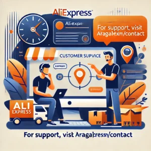 DALL·E 2024 06 26 08.22.37 An image showing a customer trying to resolve a package delivery issue with AliExpress highlighting the interaction with customer service. The settin 1