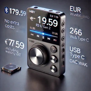 DALL·E 2024 06 27 05.04.55 An image showcasing the HiBy R3 II R3 Gen 2 Bluetooth WiFi Music Player MP3 HiFi Audio Player MSEB MQA16X DSD 256 Web Radio USB Type C DAC Walkman. 9