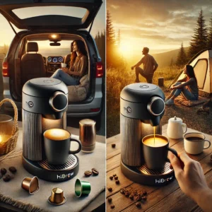 DALL·E 2024 06 27 06.25.01 A high quality image of the HiBREW Wireless Electric Portable Espresso Coffee Machine being used in a cozy car and home setting. The coffee machine is 1