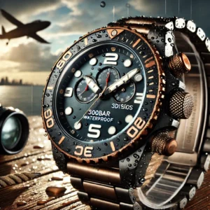 DALL·E 2024 06 27 06.28.36 A high quality image of the STEELDIVE 300Bar Waterproof Watch SD1950S. The watch has a double crown design a black dial super luminous hands and a 1
