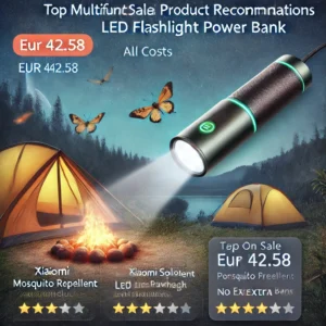 DALL·E 2024 06 28 04.56.54 A multifunctional outdoor tool showcasing the Xiaomi SOLOVE Portable Mosquito Repellent LED Flashlight Power Bank. The image highlights its use in a c 25