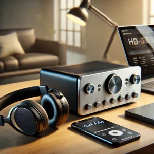 DALL·E 2024 06 28 06.18.35 A sleek modern HiFi Audio Music Player with headphones a laptop and a smartphone on a stylish desk. The scene should show a relaxed inviting atmos 9