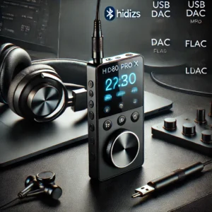 DALL·E 2024 06 28 06.52.19 A sleek modern portable MP3 player with Bluetooth and high fidelity audio features displayed on a stylish desk setup. The scene should show the Hidi 27