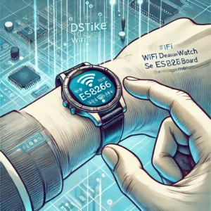 DALL·E 2024 07 05 05.03.41 An illustration of a DSTIKE WiFi Deauther Watch SE ESP8266 programmable development board. The scene should show the watch in use possibly on a wrist 1