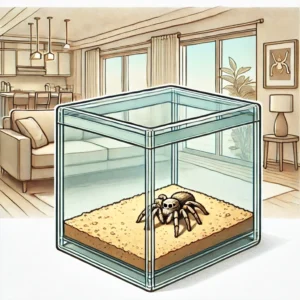 DALL·E 2024 07 05 05.06.30 An illustration of a small clear acrylic reptile breeding box. The scene should show the box housing a small reptile or insect such as a jumping spi 1