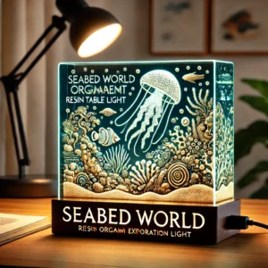 DALL·E 2024 07 05 05.22.30 An illustration of a seabed world organism resin table light featuring a creative art decoration lamp with a diving cave exploration theme. The scene 1