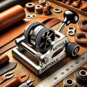 DALL·E 2024 07 06 09.20.29 An image showcasing the Nattools Manual Leather Strip Cutter Roller Type. The tool is displayed prominently with its adjustable roller and clear doubl 1