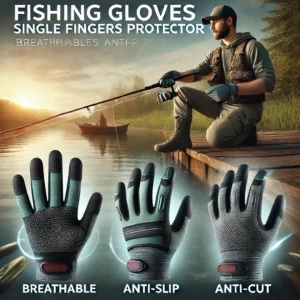 DALL·E 2024 07 07 05.47.15 An image showcasing Fishing Gloves Single Fingers Protector. The gloves are shown in use by a person fishing highlighting their breathable anti slip 1