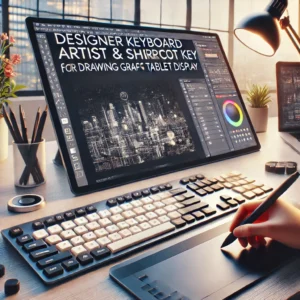 DALL·E 2024 07 07 06.08.39 An image showcasing the Designer Keyboard Artist Editing Keydial Shortcut Key for Drawing Graphic Tablet Display. The setting includes a modern work 1