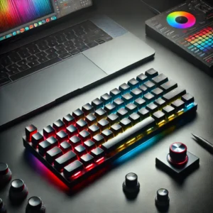 DALL·E 2024 07 08 09.08.48 A high quality image showcasing the Wireless Mechanical Hotswap 6 Key 2 Knob RGB Mini Custom Keyboard. The keyboard should be shown with its RGB light 1