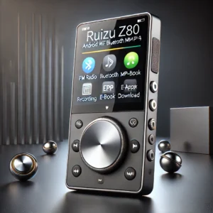 DALL·E 2024 07 08 09.22.01 A high quality image showcasing the RUIZU Z80 Android WiFi MP3 Bluetooth MP4 MP5 Player. The device should be shown with its sleek design built in sp 1