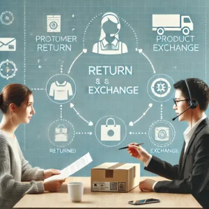 DALL·E 2024 07 09 06.50.01 A high quality image depicting a customer service interaction focused on returning and exchanging a product. The image should show a customer discussi 1
