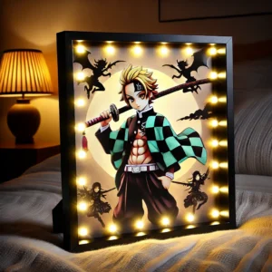 DALL·E 2024 07 09 08.54.30 A high quality image showcasing an Anime Figure Light Painting Photo Frame featuring a detailed action figure from Demon Slayer. The frame should be i 2 1