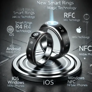 DALL·E 2024 07 09 09.06.26 A high quality image showcasing the NEW Smart Rings Jakcom R4 NFC Magic technology. The rings should be displayed with their sleek design highlightin 1