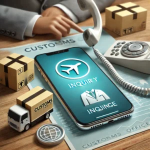 DALL·E 2024 07 09 15.26.14 A high quality image depicting a modern customer service interaction about a package inquiry featuring a phone a package and a customs office icon 1