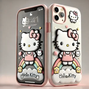 DALL·E 2024 07 09 17.23.30 An image of a stylish and cute cellphone model flip mirror phone case featuring Sanrios Hello Kitty and Cinnamoroll designs. The phone case should be 1