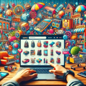 DALL·E 2024 07 13 06.10.21 A vibrant and dynamic online marketplace with a variety of products including gadgets fashion items home goods and more. The scene is colorful liv 20