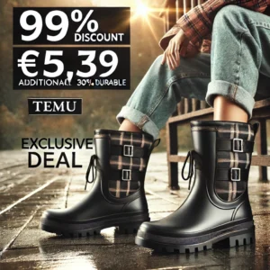 DALL·E 2024 07 13 18.10.57 A stylish and practical scene featuring trendy outdoor waterproof anti slip durable womens rain boots. The boots are showcased in a rainy outdoor set 12