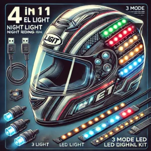 DALL·E 2024 07 14 07.07.09 A high quality and detailed illustration of a motorcycle helmet light night riding signal kit. The kit should include 4 in 1 EL light with 3 mode LED 1