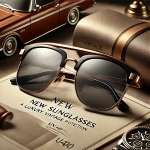 DALL·E 2024 07 16 09.18.29 A pair of new polarized sunglasses with a luxury vintage design suitable for both women and men. The sunglasses should feature UV400 protection and b 1