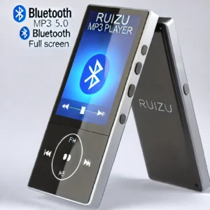 DALL·E 2024 07 16 09.21.06 A sleek and modern RUIZU MP3 player with Bluetooth 5.0 full screen suitable for portable sport and music playing. The device should also feature cap 1