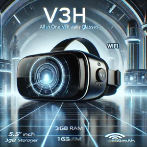 DALL·E 2024 07 16 09.28.49 A sleek and modern V3H VR Glasses All in One Virtual Reality headset with a 5.5 inch 2K display 3GB RAM 16GB storage quad core processor WiFi and 1