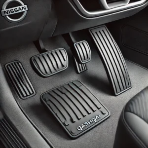 DALL·E 2024 07 16 18.39.16 A set of rubber pedal covers for a Nissan Qashqai displayed in a clean and simple setting. The image should emphasize the quality and fit of the peda 1