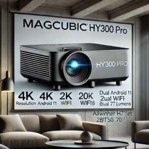 DALL·E 2024 07 17 05.50.01 A sleek and modern Magcubic Projector HY300 PRO suitable for home cinema and outdoor use. Display the projector in a stylish and contemporary setting 1