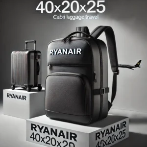 DALL·E 2024 07 17 06.52.40 A sleek and modern Ryanair Backpack 40x20x25 Cabin Bag designed for hand luggage travel shown in a stylish setting highlighting its features. The bac 1