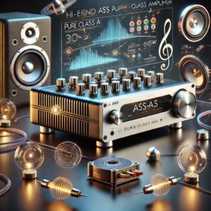 DALL·E 2024 07 20 07.16.19 An illustration of the HI END AS3 PASS A3 Pure Class A power amplifier showcasing its sleek design in a high end audio setup. The amplifier is promin 1