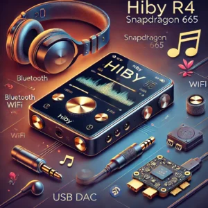 DALL·E 2024 07 20 07.23.42 An illustration of the HiBy R4 Snapdragon 665 HiFi Music Player. Highlight its sleek design and features such as a 4.7 inch screen Bluetooth WiFi U 1