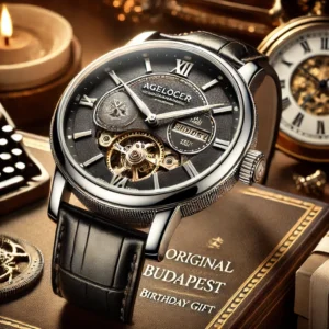 DALL·E 2024 07 22 06.45.23 A stylish and luxurious mens automatic mechanical watch the AGELOCER Original Budapest Watch displayed in an elegant setting. The watch features a 1