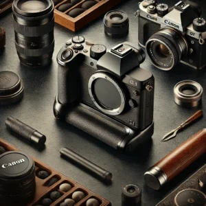 DALL·E 2024 07 22 06.54.45 A modern and sleek camera grip accessory for Canon EOS M200 M100 M10 G9X G9X2 G9X3 S95 and G9 X Mark II. The camera grip is displayed in an ele 1