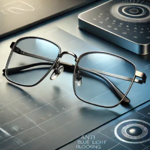 DALL·E 2024 07 22 08.30.32 A stylish pair of multifocal reading glasses with a progressive bifocal design featuring a metal frame and anti blue light blocking lenses. The glass 1