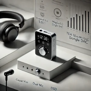 DALL·E 2024 07 22 08.58.22 A sleek and modern portable headphone amplifier the Khadas Tea Mini Dongle DAC displayed in an elegant and minimalist setting. The device should hig 1