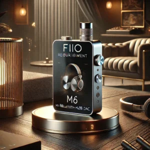DALL·E 2024 07 23 06.31.28 A stylish and appealing image of the FiiO Refurbishment M6 Hi Res Bluetooth HiFi USB DAC highlighting its sleek design and advanced features. The set 17