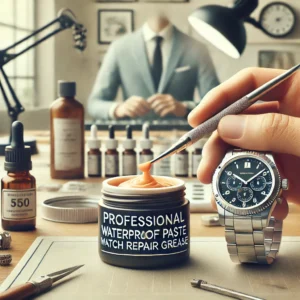 DALL·E 2024 07 23 06.36.04 A detailed and appealing image of a Professional Waterproof Paste Watch Repair Grease showing the product in use by a watchmaker. The setting should 13