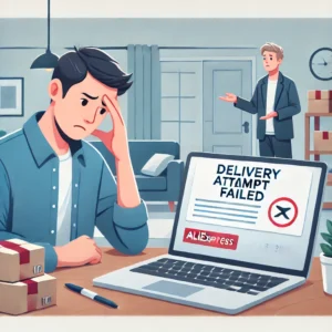 DALL·E 2024 07 23 18.16.47 A concerned person looking at a laptop screen showing a message Delivery Attempt Failed from AliExpress. The background should show a typical home s 1 1