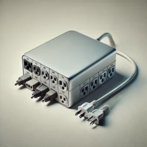 DALL·E 2024 07 24 05.27.17 A versatile power supply adapter for various voltage outputs 5V 6V 8V 9V 10V 12V 13V 14V 15V 24V with multiple connectors placed on a clea 1