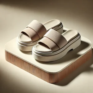 DALL·E 2024 07 24 05.54.35 A pair of stylish womens soft sole house slippers for summer designed with a thick platform and available in various colors. The slippers should be 1