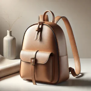 DALL·E 2024 07 24 05.57.14 A stylish and large capacity PU leather backpack for women designed for casual and travel use. The backpack should have a sleek design with a ribbon 1