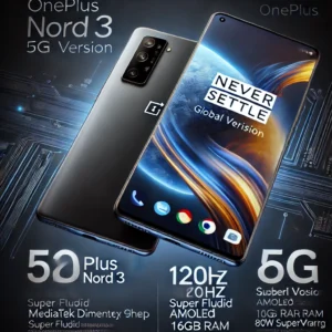 DALL·E 2024 07 25 06.44.20 An image featuring the NEW OnePlus Nord 3 5G Global Version smartphone. The phone should be displayed with its sleek design highlighting the 120Hz Su 29