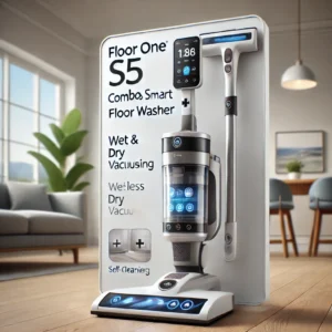 DALL·E 2024 07 25 06.52.36 An image featuring the Tineco Floor One S5 Combo Cordless Smart Floor Washer. The vacuum cleaner should be displayed upright highlighting its modern 25