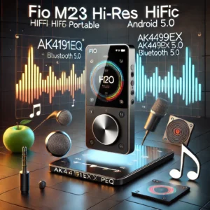 DALL·E 2024 07 25 07.09.01 An image featuring the FiiO M23 Hi Res HIFI Portable Android10 Music Player. The device should be displayed prominently highlighting its sleek design 17