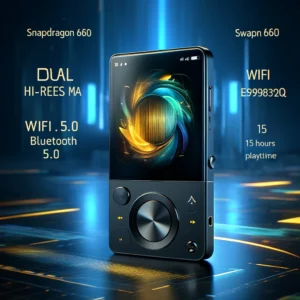 DALL·E 2024 07 25 07.28.41 An image featuring the FiiO M11S Music Player. The device should be displayed prominently highlighting its sleek design and 5.0 inch screen. Emphasiz 9