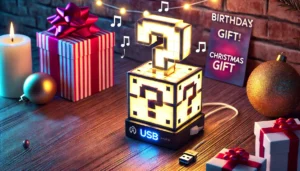 DALL·E 2024 07 26 06.47.30 A vibrant and modern image of an LED Question Mark Brick Night Light with Music. The night light is designed to resemble a question mark brick from vi 21