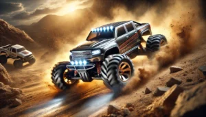 DALL·E 2024 07 26 06.55.10 A dynamic and exciting image of a ZWN 1 16 RC Car. The car is shown in action drifting at high speed on a rugged terrain. The image highlights its 4W 15