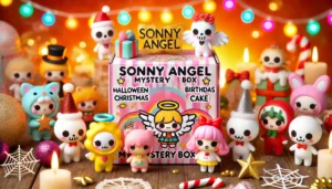 DALL·E 2024 07 27 06.47.17 A vibrant and festive image showcasing the Sonny Angel Mystery Box Halloween Christmas Birthday Cake Collection. The image should display the kawaii f 9