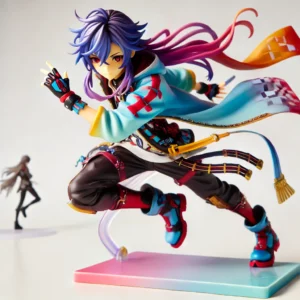DALL·E 2024 07 27 06.56.32 A detailed and colorful PVC model toy of an anime character in dynamic pose standing 14 cm tall. The figure has vibrant colors and intricate details 3